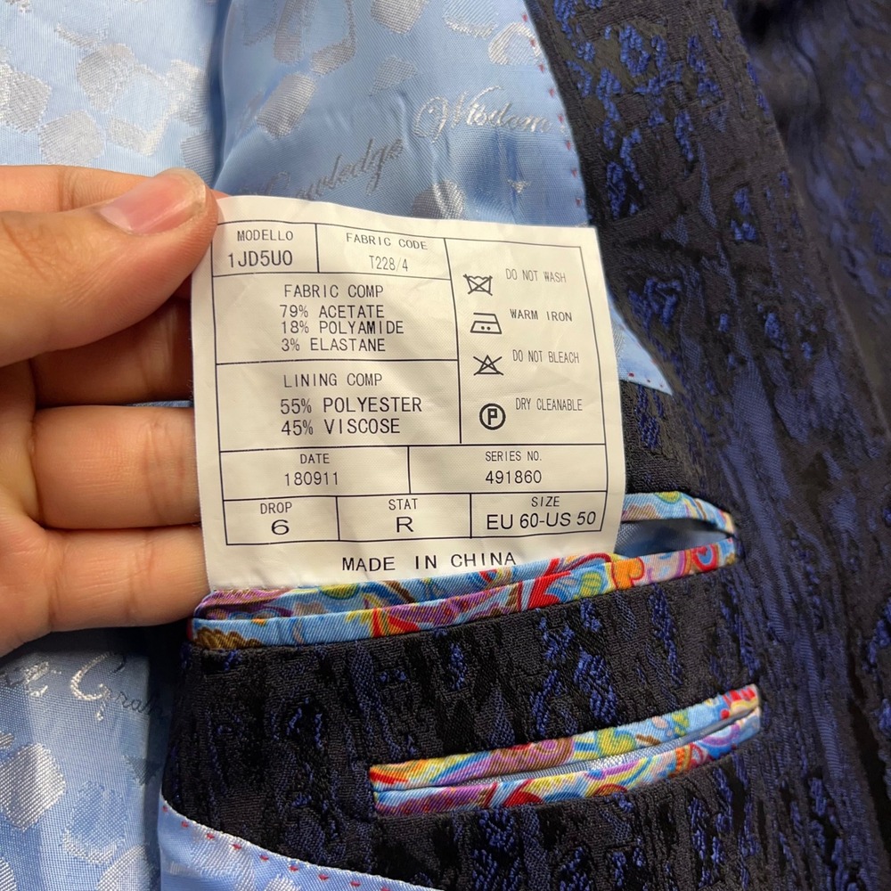 Robert Graham Mens Blue Black Jacquard Sport Coat Blazer US 50 EU 60 1JD5U0 - Picture 8 of 13